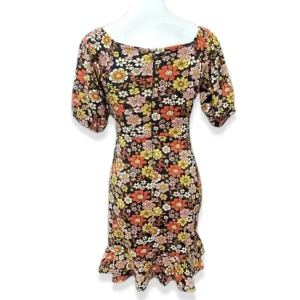 Rare Editions Floral Dress Short Sleeve Ruffle Hem Back Zip Multi Girls 14 NWOT